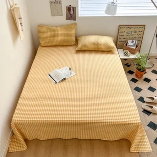 Idéal pour les dortoirs d'étudiants, ensemble de draps à carreaux en coton doux de classe A de couleur unie pour lit simple