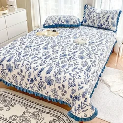 Colcha de algodão lavado acolchoado capa de cama queen king size estilo pastoral não deslizamento cobertor colcha quente printied conjunto cama