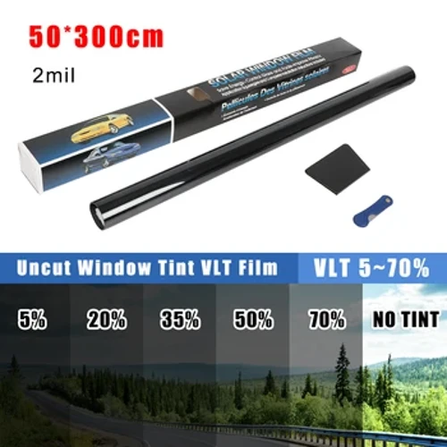 VLT 5-15-25-35-50% Scragaigí Fuinneog Car Duibhe ag Tinting Scannán Féinghreamaitheach 50*300CM Gluaisteán Fuinneog Baile Gloine Greamáin Chosantóra UV