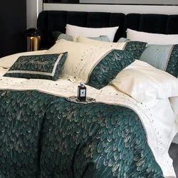 Mới Cao Cấp Ánh Sáng Sang Trọng Giường Cotton 4 Bộ 100 Úc Cotton Cao Cấp Sang Trọng Thêu Bông Vỏ Chăn