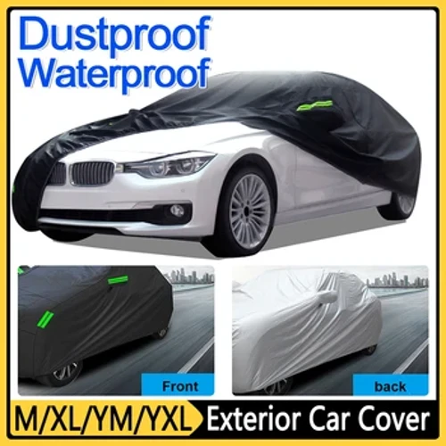 Capa externa completa para carro, preta, proteção contra o sol, com tiras reflexivas, à prova d'água, anti uv, à prova de poeira, para hatchback, sedan, suv