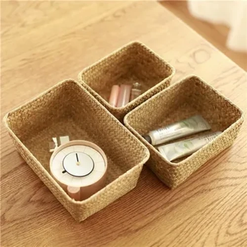 Coșuri de depozitare din iarbă de mare țesute manual Coș din ratan de paie Coș de picnic Cutie de depozitare pentru fructe Depozitare cosmetice Decor pentru casă