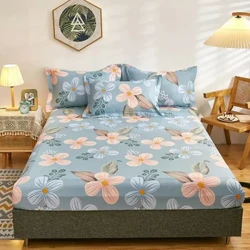 Cearșaf de pat pentru Hotel Flower cu bandă elastică și 2 fețe de pernă 100% bumbac, husă de saltea confortabilă, respirabilă, 16 dimensiuni