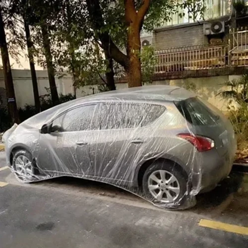 Ropa de coche cubierta transparente desechable a prueba de polvo pintura transparente a prueba de polvo película de plástico PE cubierta de coche a prueba de lluvia