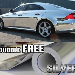 60 "Silver Chrome Cermin Wrap Vinyl Covering Film Stiker Decal Roll Sheet dengan Gelembung Udara Gratis 150 Cm