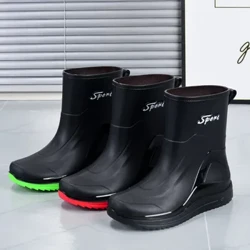 Giày Đi Mưa Nam Mới Chống Thấm Nước Giày Chống Trượt Tia Miệng Plus Nhung Giày Nhựa Dày Chống Mài Mòn Đi Giày Bảo Hộ