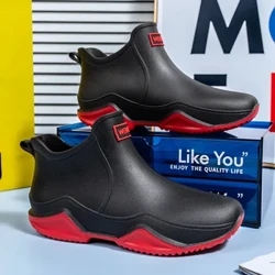 Moda masculina puro algodão quente botas de chuva ao ar livre motocicleta equitação impermeável antiderrapante botas de chuva cor sólida sapato de lavagem de carro