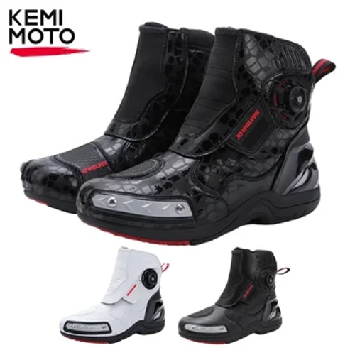Botas de motocicleta para hombre, zapatos de carreras, botas para motocicleta suaves y transpirables, protección antipatadas impermeable, color negro