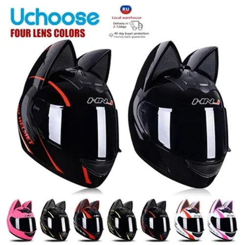 Beic modur helmed wyneb llawn cath clust helmed menywod Moto clust helmed personoliaeth helmed beic modur Motocross Capacete Casque