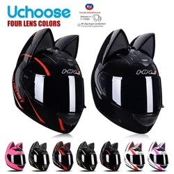 Xe Máy Mũ Bảo Hiểm Full Face Tai Mèo Mũ Bảo Hiểm Nữ Moto Tai Mũ Bảo Hiểm Cá Tính Xe Máy Mũ Bảo Hiểm Motocross Capacete Casque
