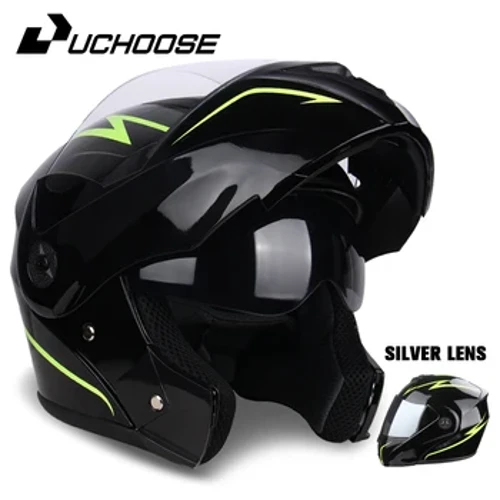 2022 UCHOOSE Neuer Integralhelm für Motorradrennen mit doppelter Sonnenblende, Damen, Herren, hochklappbar, Doppellinse, DOT