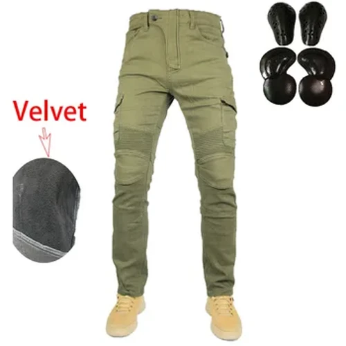 UGB06 Motorcycle Winter Riding Velvet Jeans Snowmobile Riding Drop-resistant Cashmere Pants With Protective Gears ATV