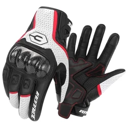 Menig Beic Modur Ffibr Carbon Cowhide Leather Moto Beic Modur Motocross Menig Gwrth-lithro Gêr Amddiffynnol