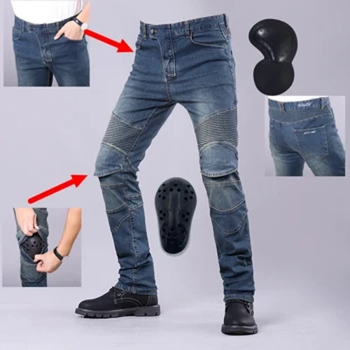 Suruali Mpya za Misimu Nne za Pikipiki Slim Fit Elastic Cycling Suruali ya Pikipiki Jeans Retro Fashion Jeans Zinazoshindana na Suruali ya Kuzuia Kushuka kwa Barabara