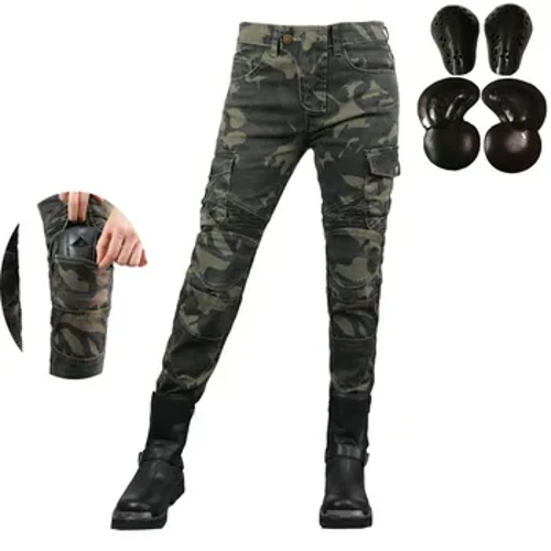 Motorcykelbyxor Pantalon Moto Jeans Kvinna Pojkvänner Motorcykel Fritid Damjeans Kamouflage Ridning Jeans med hög midja Kugghjul
