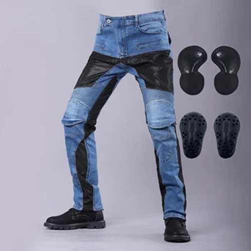 Jeans d'équitation de moto classique noir bleu avec genouillères, pantalons de course de Motocross, pantalons d'équitation en plein air quatre saisons