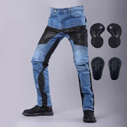 Jeans de moto Jeans Classic Black Blue com joelho Hip Pads Motocross Racing Pants Turning Turrening Outdoor Riding calça quatro temporadas