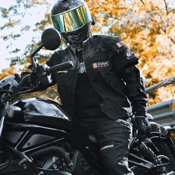 DUHAN motosiklet ceket pantolon seti erkekler Moto bisiklet takım elbise su geçirmez sıcak tutmak astar Motokros ceket vücut koruyucu dört mevsim