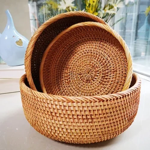 Ciseán caoladóireachta RatánComment Babhta Handwoven Tae Snack Arán Picnic Bosca Stórála Cosmaideacha Soláthairtí Cistine Uirlisí Teaghlaigh