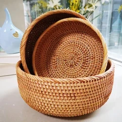 Dệt Tay Tròn Mây Đan Lát Giỏ Trái Cây Trà Ăn Bánh Mì Dã Ngoại Đựng Mỹ Phẩm Hộp Bảo Quản Vật Dụng Nhà Bếp Dụng Cụ Gia Đình