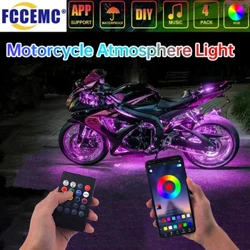 RGB APP LED Moto Auto Atmosfera Luce del piede Telecomando Flessibile Impermeabile Controllo del suono 12V Moto Striscia decorativa