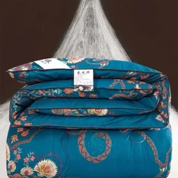 Couette en soie de mûrier authentique, housse de couette en tissu de coton, taille Queen, ver à soie, tissu matelassé, lit vert