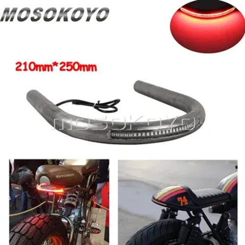 210mm Motorcycle Flat Rear Seat Hoop Frame Loop 1" Tube na may LED Light Strip Tail Brake Light para sa Cafe Racer Honda CB Chopper