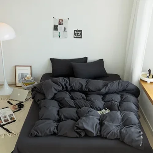 Preto conjunto de cama para meninos meninas quarto lavado algodão capa edredão fronha colcha simples moda folha conjunto roupa