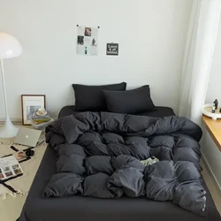 Set di biancheria da letto nero per ragazzi e ragazze, camera da letto, copripiumino in cotone lavato, federa, copriletto, set di lenzuola alla moda semplice