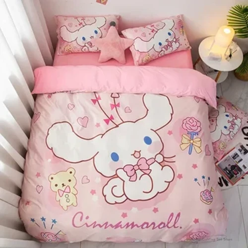 Set Dillad Gwely Cinnamorol Plant Sanrio Clawr Duvet Bechgyn Merched Brenin Dwbl Sengl Maint Cwilt Anime Lledaeniad Gwely Addurn Cartref