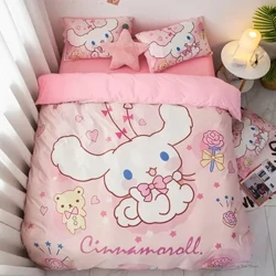 Sanrio Trẻ Em Cinnamoroll Bộ Chăn Ga Gối Túi Đựng Chăn Màn Bé Trai Bé Gái Đơn Đôi King Size Chăn Anime Drap Giường Trang Trí Nhà Cửa