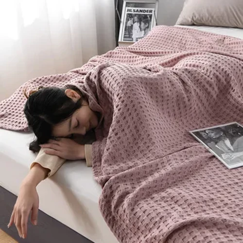 Summer Waffle Plaid Koteng Bettdecken werfen dënn Quilt Gestréckte Bettdecken Heem Hotel Deckelen Gréng Pink Wiesedecken