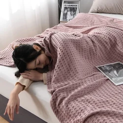 Mùa Hè Bánh Kẻ Sọc Cotton Giường Chăn Ném Chăn Mỏng Dệt Kim Drap Giường Nhà Khách Sạn Coverlets Xanh Hồng Ném Chăn