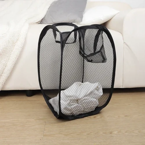 Opvouwbare wasmand-organizer voor vuile kleren Badkamerkleding Mesh-opbergtas Huishoudelijke muurhangende mand Frame-emmer