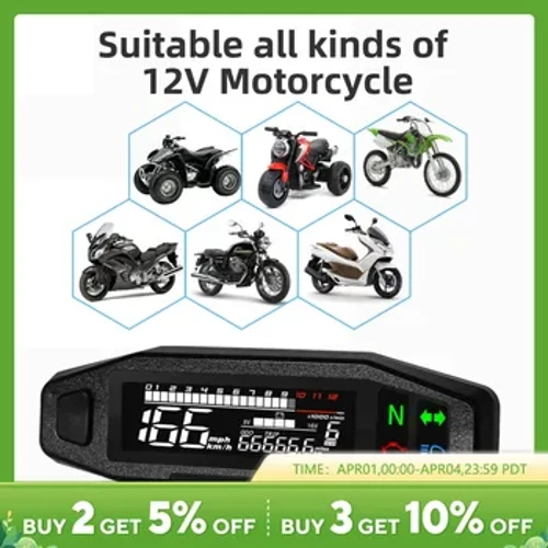 Universal Motorsykkel Speedometer Digital Speed ​​Meter LED Turteller Dashboard Instrumentpanel Meter LCD Display Y Brakett