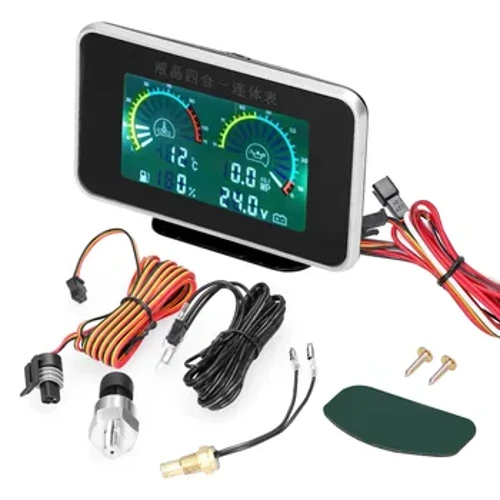 4in1 Car LCD Mesurydd Olew Digidol Pwysedd Foltedd Dŵr Tymheredd Tanwydd Mesurydd Offeryn Cyffredinol 9-36V ar gyfer Car Truck SUV RV