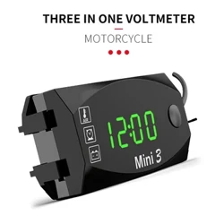 Motorsiklo DC 6V-30V 3 In 1 Digital Time Clock Thermometer Voltmeter IP67 Waterproof Tester Battery Moniter Gauge para sa Car Boat