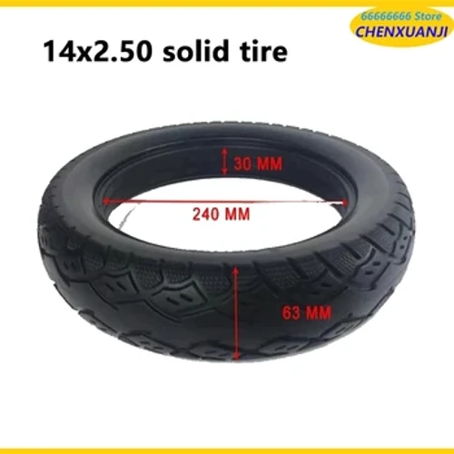 Neumático sólido 14X2,50 (negrita) para vehículos eléctricos, neumáticos elásticos no inflables para bicicletas, a prueba de explosiones y puñaladas
