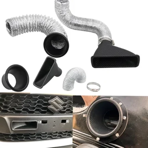 Bumper ya Kuingia ya Gari la Universal Front hewa ya Turbo Air Intake Bomba Kit ABS Turbine Inlet Kit Bomba Funnel Hewa Funeli ya Carbon Fiber Look