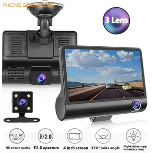I-3 Lens Dash Cam 4 intshi ye-IPS HD Isikrini Imoto DVR 1080P Amakhamera Akabili Imoto ye-DVR Ikhamera Umbono Wasebusuku Ngokubuka Kwasemuva okungu-170 Degree
