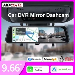 AKAMATE Auto DVR 9.66 inch Display Dashcam Draadloze CarPlay Android Auto Ondersteuning Achteruitrijcamera Universal Drive Recorder