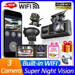 3 Channel WIFI Dash Cam para sa Mga Kotse Camera 1080P Video Recorder Rear View Camera para sa Sasakyan Car DVR Car Assecories Libreng Mirror