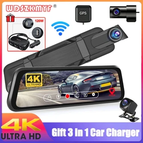 4K Front and Rear Camera Mirror Car DVR Wifi Dash Cam for Cars GPS Rear View Camera for Vehicle Parking Gift Car Assecories