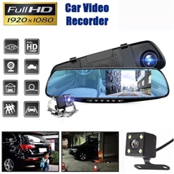 4..3In Dash Cam Auto DVR 24H HD 1080P Dash Camera Dual Lens Video Recorder 1080PCycle Dashcam Mirror Driving Recorder