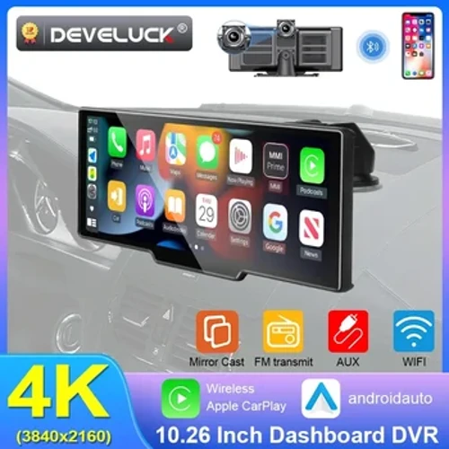10.26" 4K Dash Cam Kamera za stražnji pregled WIFI Carplay & Android Auto Dual Lens Auto DVR Video Recorder AUX GPS 24H BT FM Mirror Monitor