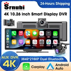 10,26 Zoll Auto Display 4K & 1080P Dual Lens DVR Video Recorder Wireless Carplay An Android Auto 3840*2160P Portable Head Unit