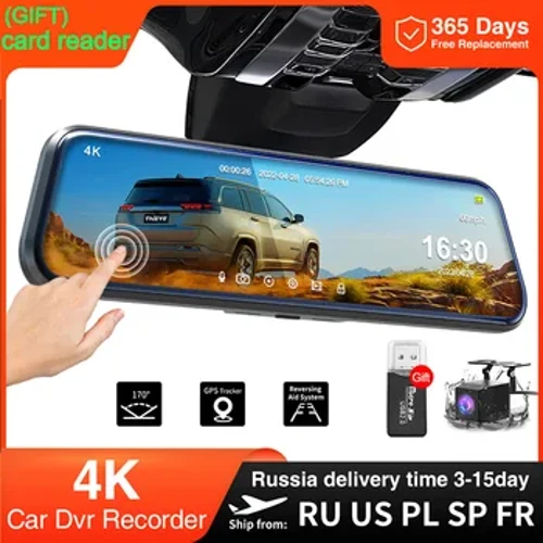 DVR Xe Ô Tô Gương Chiếu Hậu Video Recroder 10 "Inch Dự Camera Camera Ống Kính Kép Cam Tầm Nhìn Ban Đêm Phía Trước và Phía Sau An Ninh Cho Xe Ô Tô