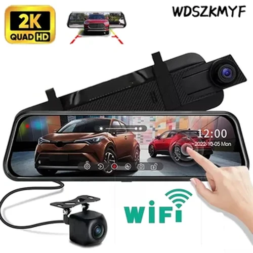 10,0 colių automobilinis DVR dvigubas objektyvas 2K UHD Dash Cam WIFI automobilinis vaizdo įrašymo įrenginys 24h vaizdo parkavimo monitorius, juodos dėžės automobilio priedai
