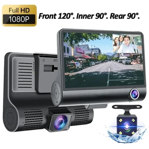 Dash Cam 1080P a 3 canali per auto Videoregistratore da 2 pollici Telecamera posteriore per veicolo DVR per auto Scatola nera per auto Assecories