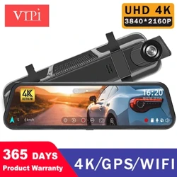 Voiture Dvr 10 pouces 4K 3840*2160P WIFI GPS miroir tableau de bord caméra double Len Dashcam lecteur enregistreur flux rétroviseur IPS écran caméra